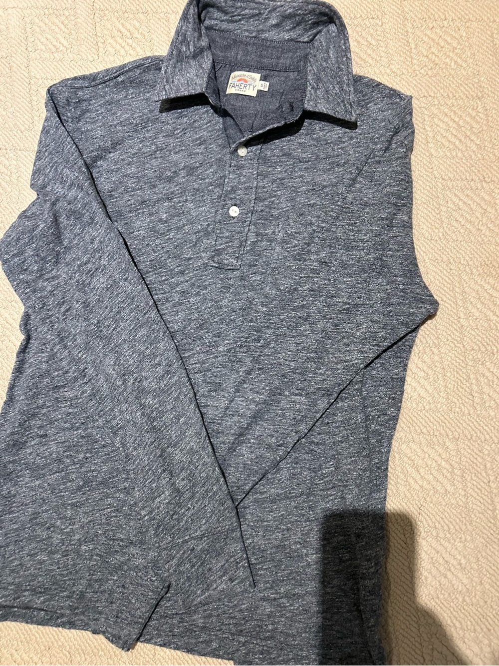 Faherty Men's Heather Navy Long-Sleeve Polo